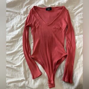 VICI Coral Ribbed Long Sleeve V-Neck Bodysuit